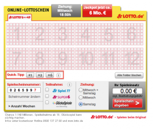 Quicktipp auf dem Lotto-Online-Spielschein
